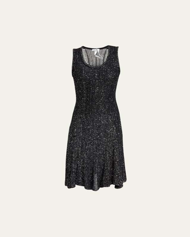 Sequined Fit-Flare Knit Mini Dress